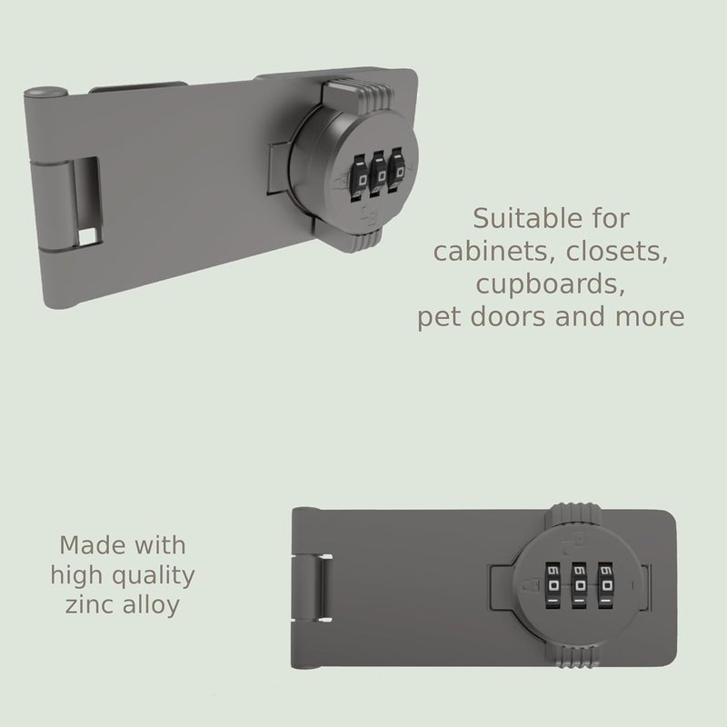 RETRIN Keyless Combination Lock – 3-Digit Combination Lock for Cabinet Doors – Twist Knob Hasp Latch Lock with Password Code – Zinc Alloy Cabinet Door Latch for Kitchen Drawers, Cabinets, Cupboard (Grey) - Image 5